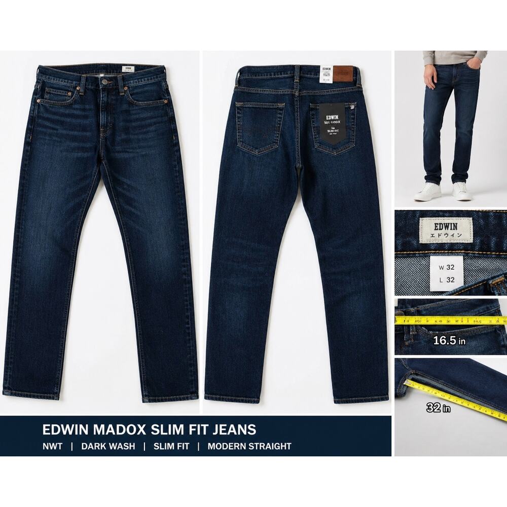 Edwin NWT Men's Maddox Slim Fit Jean Size 31 Blue River Mid Rise Made In USA